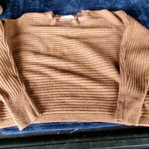Pink Rose Womens Ladies Pullover Knit Crewneck Sweater Medium Brown Tan Beige